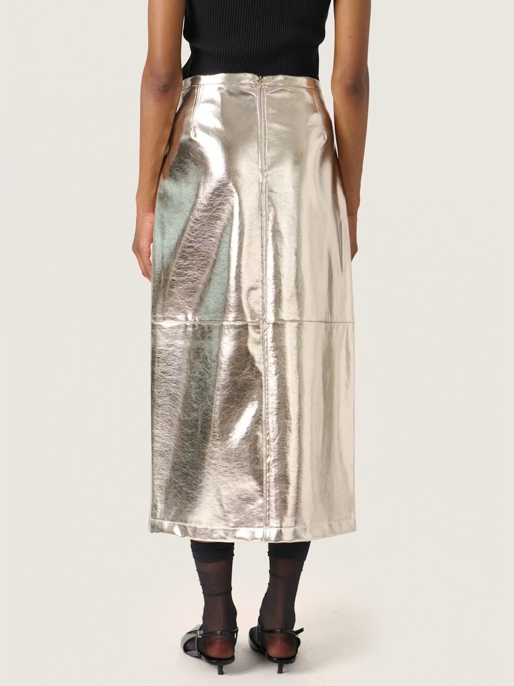 Soaked Danila Metallic Gold Midi Vegan Leather Skirt